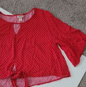Mossimo Womens XL Red White Polka Dot Crop Top Flutter Sleeve
